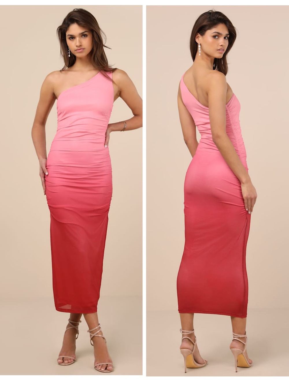 Lulus Beautiful Perception Pink Ombre One-Shoulder Mesh Midi Dress Size Small